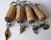 Wine Cork Key chains group of four Beach themed charms for you and your friends
