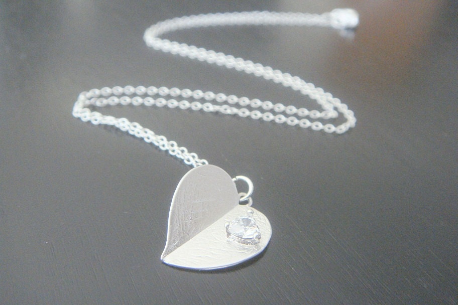 Sterling Silver Folded Heart Necklace Earrings Bridal Bridesmaids Special Ocassion Birthday Christmas