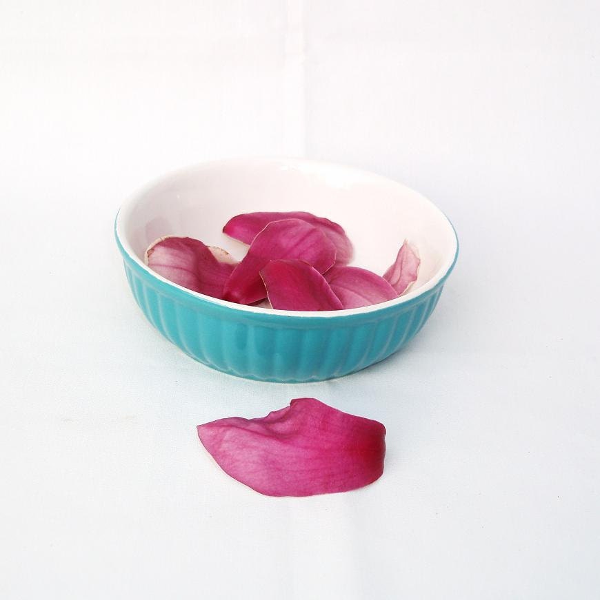 Aqua Bowl, Blue Porcelain, Stoneware Dish, Ribbed / Serving / Retro Kitchen