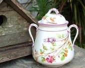 Antique Biscuit Jar / Vintage Cookie Jar Porcelain Canister, Unique Design Belt Buckle / Purple / Green / Belt