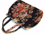 Tapestry Handbag 1960s Purses Boho Chic Black Floral Vintage Bag Red Yellow Turquoise