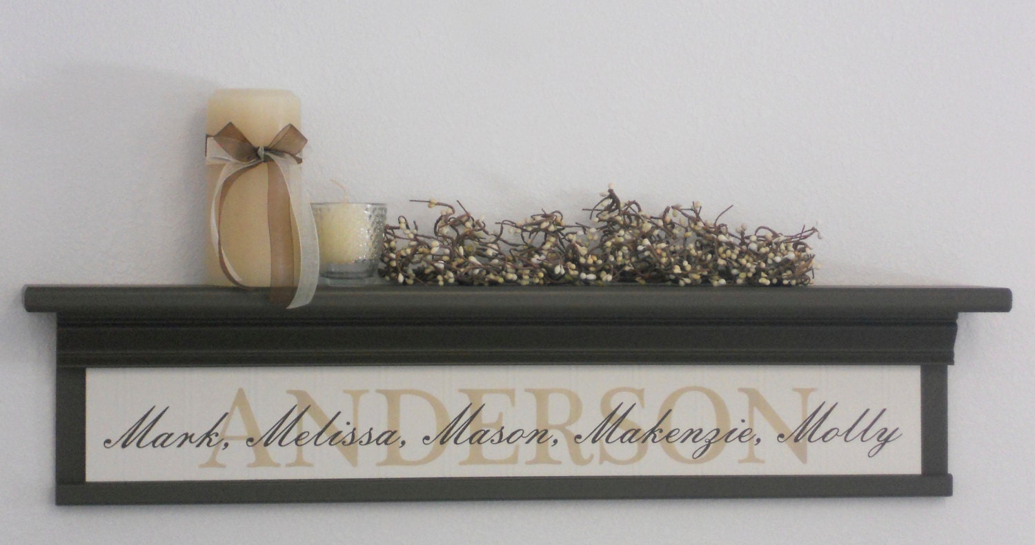 Personalized Wedding / Housewarming Gift, Family Name Sign, Date and Year, Home Decor Gift - 30" Chocolate Brown Shelf / Sign