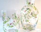 pink rose and baby's breath fern bedside carafe, gift for mom/ grandma