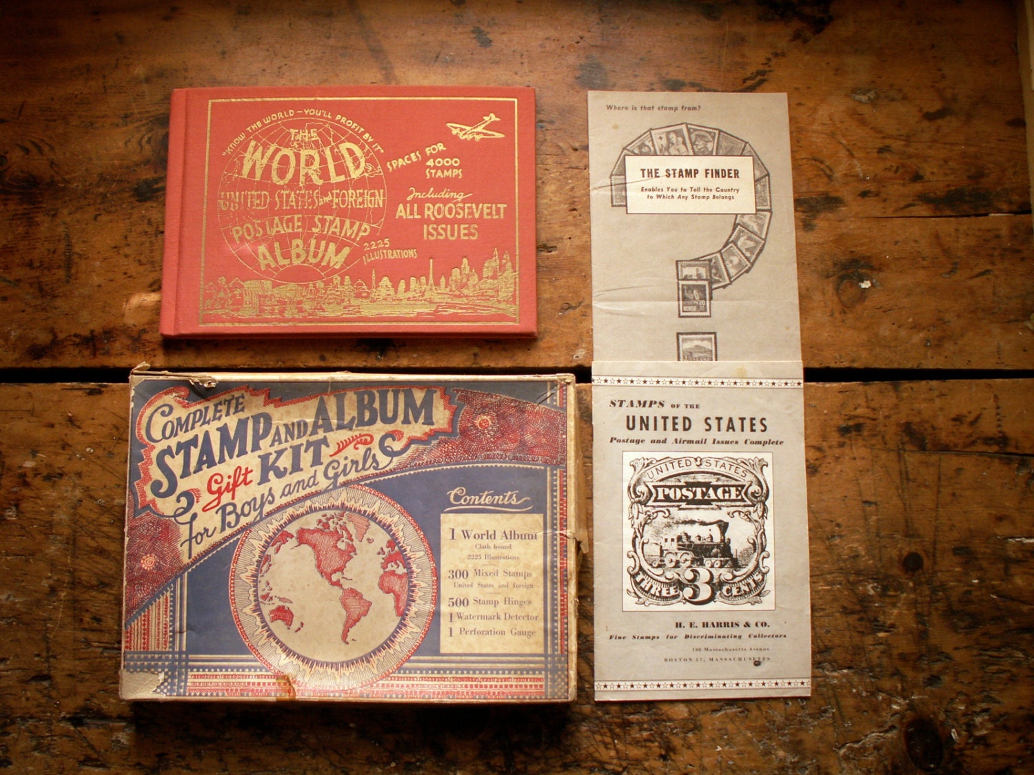 Vintage Complete Stamp Collecting Gift Kit Book in Original Box - 1946