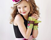 3 Piece set - Mini Top Hat ,Velvet rosette sash belt  and mad hatter wrist cuffs - flower girls - accessories - chlldren's