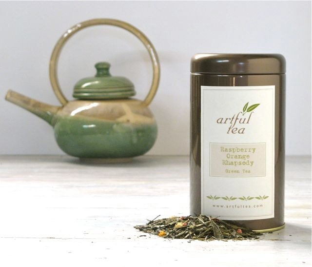 Raspberry Orange Rhapsody Green Tea, Loose Leaf Tea Blend, 3.5 oz. Tin, Tart Orange, Sweet Raspberries, High Antioxidants