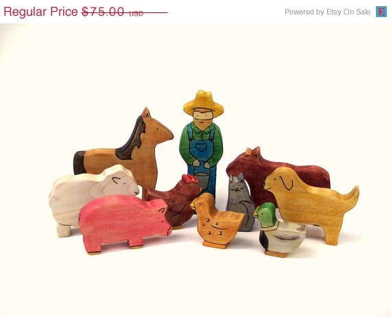 3 DAY SALE - Farm Toy Set - Animal Toys - Wooden Toys - Handmade Toys - Waldorf Toys - Wood Toys - Kids Toys