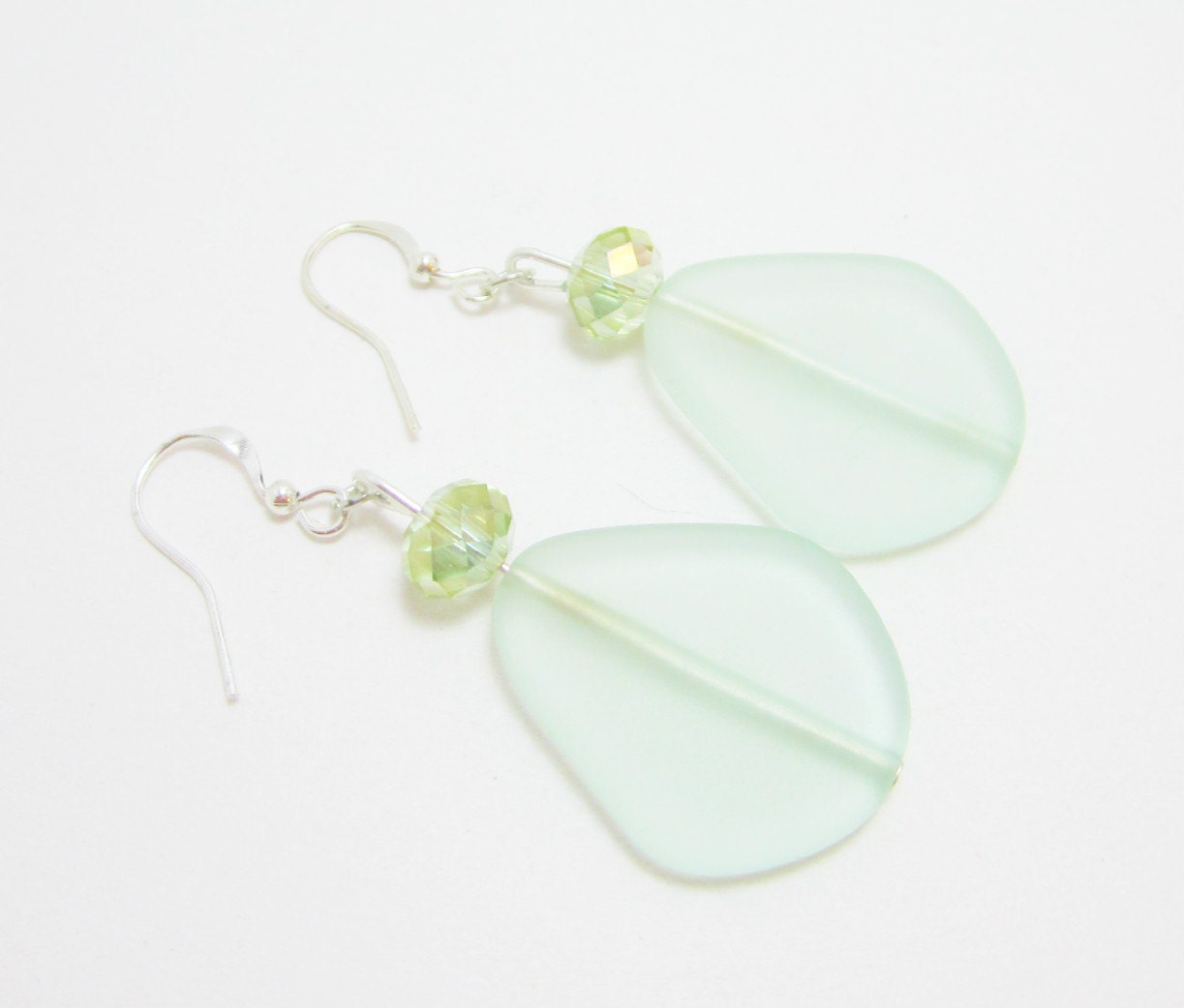 Misty Green Sea Glass Bead Earrings Sterling Silver Earring Hooks
