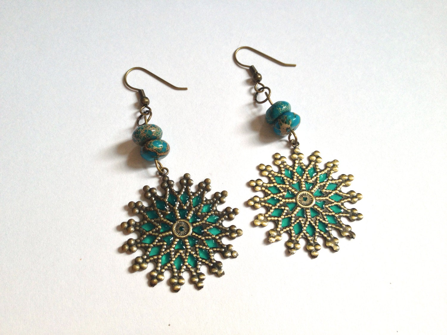 Turquoise Mosaic and Stone Earrings