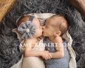 Baby Headband- Grey Flower Headband- Newborn Headband- Baby Flower Headband- Infant Headband