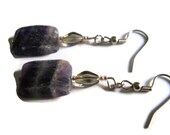 Eco-friendly Earrings, Rustic Purple Stone Earrings, Amethyst Earrings, Light Gray Glass Beaded Jewelry