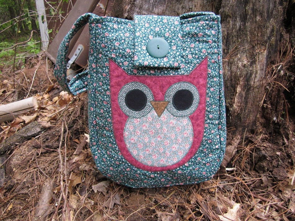 Owl crossbody bag, cotton calico fabric