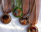 Whimsical  bottle cap with  ribbon strand necklace