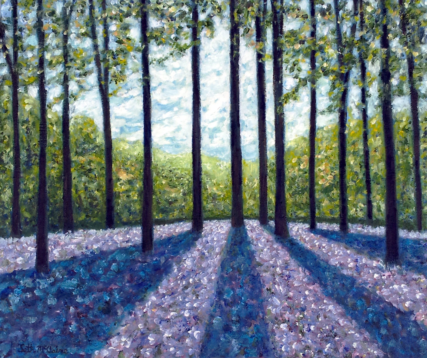 Purple Flower Forest Painting Original Oil 20 x 24 Inches