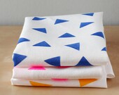 Handprinted blue triangle tea towel - Handmade cotton dishcloth with blue triangles