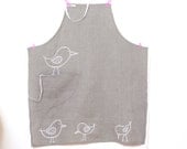 Linen Apron with white Birds - Eco friendly apron