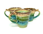 Large Coffee Mug / Ready to Ship / Handmade Pottery / Moss Green Brown and Cream