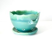 Berry Bowl with Saucer / Ready to Order / Green / Handmade Pottery