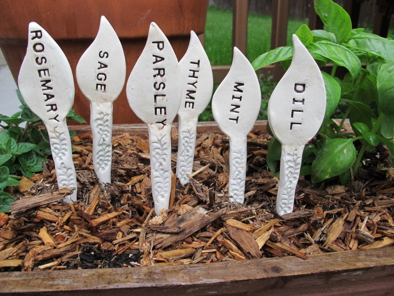 Herb Garden Markers // Ceramic Garden Markers // Handmade Pottery Garden Decor // Set of 4