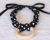 Black & White Dots Teething Ring Necklace for Breastfeeding/Nursing Necklace, Teething Necklace, Babywearing, Fabric Necklace