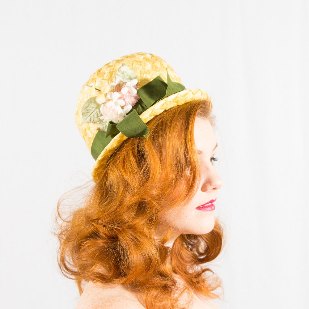 SALE / vintage 1960s hat / straw hat / Rozanne