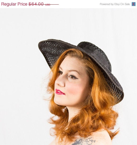 SALE / vintage 1940s hat / wide brim hat / Laney