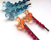 Flower wire wrapped Bobby pins in blue or pink ,spring and summer trends