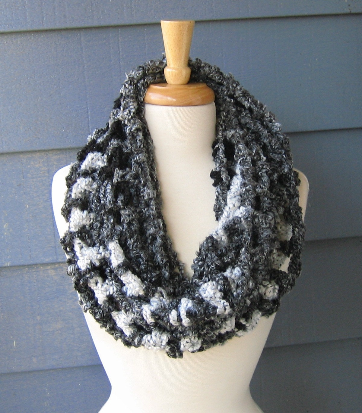 NORA Chunky Infinity Scarf, Cowl, Neckwarmer - Black/Grey/White (Ready to Ship in 3-5 days)