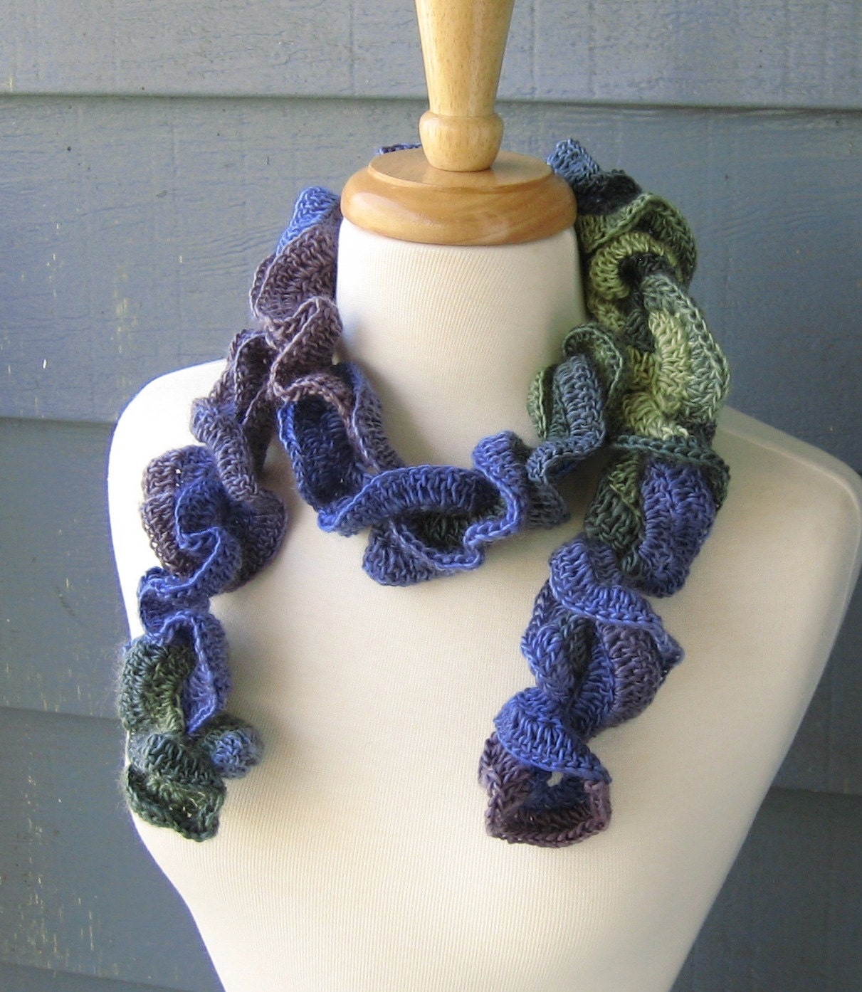 PENNY Ruffle Scarf, Wrap, Spring/Summer Fashion - Variegated, Blue/Green/Purple (Ready to Ship)