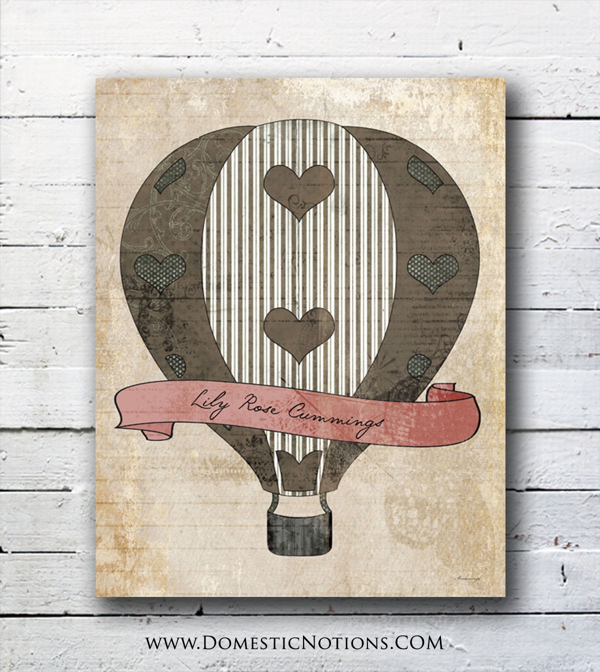 Baby Girl Nursery Art Print : Personalized Name Print, Air Balloon, Girls Wall Art, Room Decor, Baby Girl Gift, 8x10