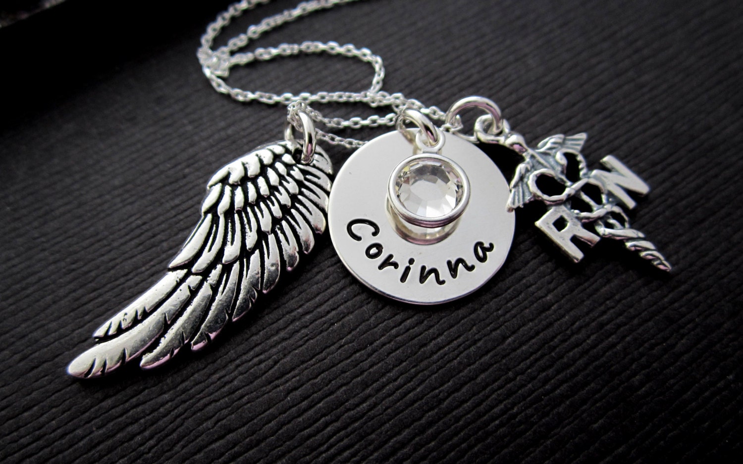 Nurse Angel Protection Prayer...Nurse RN Charm Jewelry Gift w/ Necklace in Sterling Silver Hand Stamped Jewelry Birthstone
