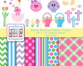 Easter Clip Art Digital Graphics - Easter Bunny Basket - Digital Paper Pack - INSTANT DOWNLOAD Il_170x135