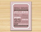 Art Deco Typography Bridal Shower Postcard Invitation- DIY Digital Printable File - Wedding Couple Bachelorette Hen