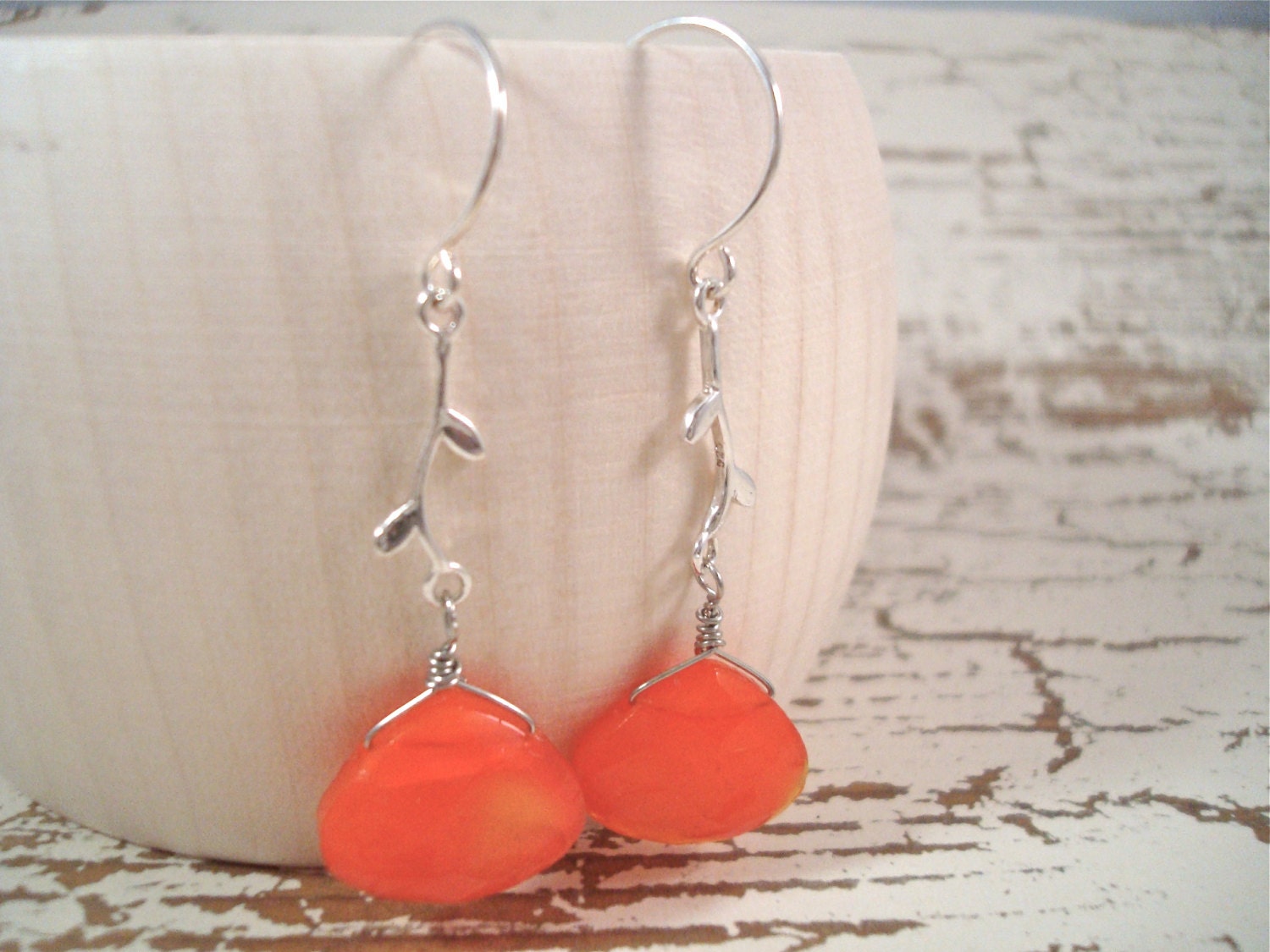 Sunset Carnelian Leaf Earrings - Rebirth - Gemstones by Split Personality Designs