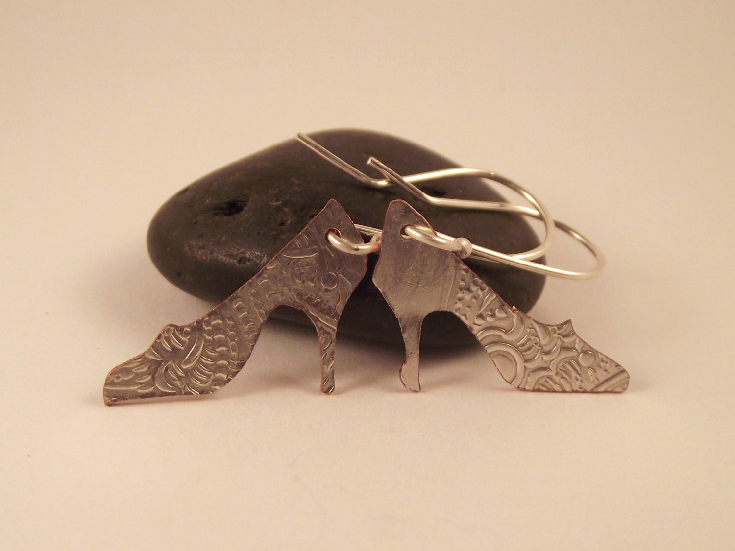 Silver Earrings/  Silver Shoe Earrings/ Shoes/ Silver Shoes/ Vintage Silver/ Recycled Silver/ Mixed Metal Earrings- E-657