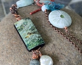 A Little Mermaid art bead and copper necklace with aquamarine