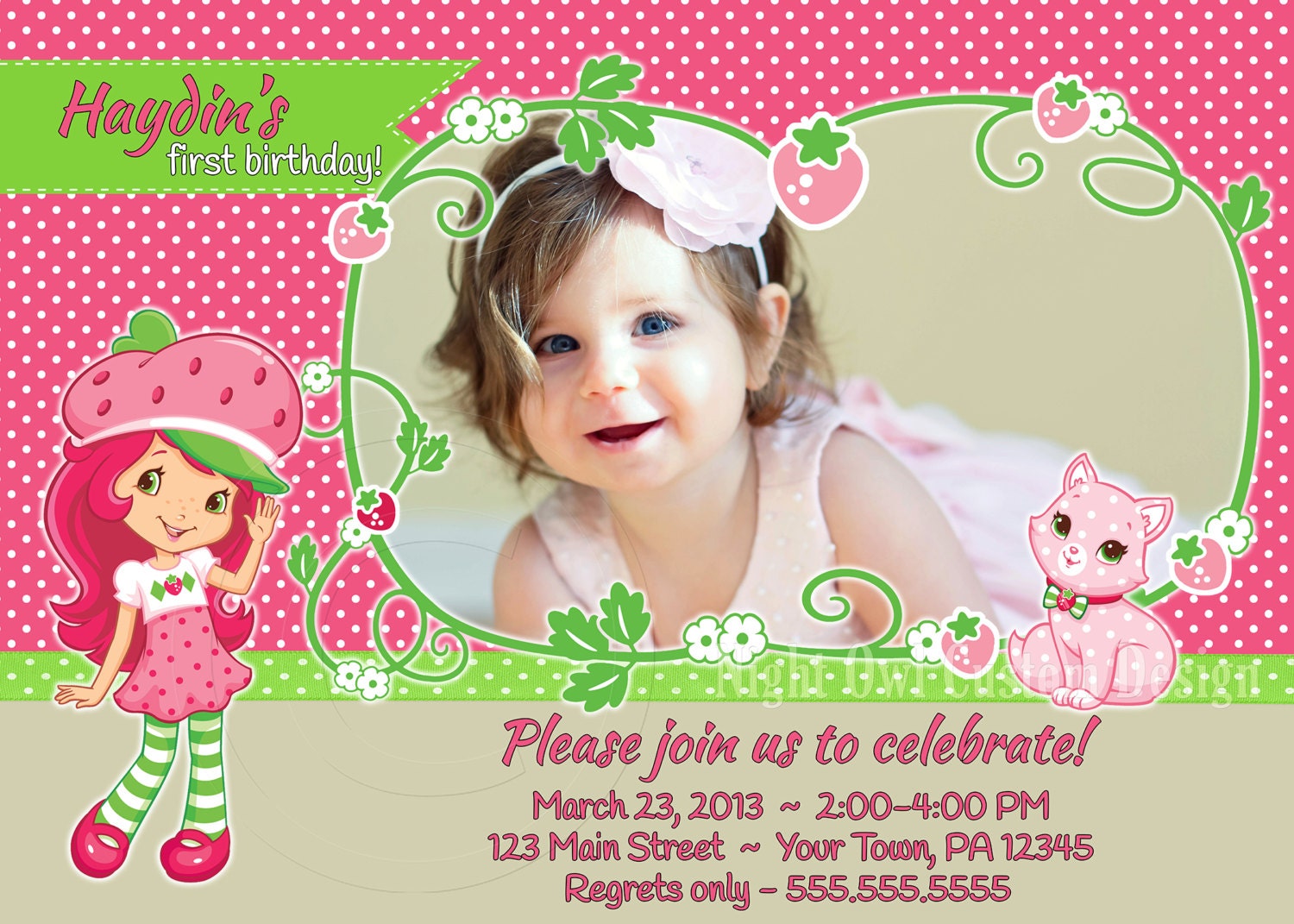 Strawberry Shortcake berry sweet birthday invitation & thank you card custom personalized photo