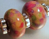 Stone Ground with Pink, Purple and Green Frit Lampwork Beads Spring Collection (10) - LEteam