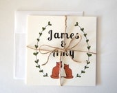 Rustic Wedding Invitation Featuring Woodland Foxes and Wreath