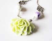 Cabbage Rose Necklace Green Flower Necklace Wedding Bridesmaid Romantic Jewelry Victorian Rose Necklace