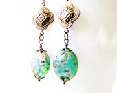 Turquoise Earrings Victorian Earrings Glass Dangle Earrings Vintage Style Romantic Earrings Romantic Jewelry