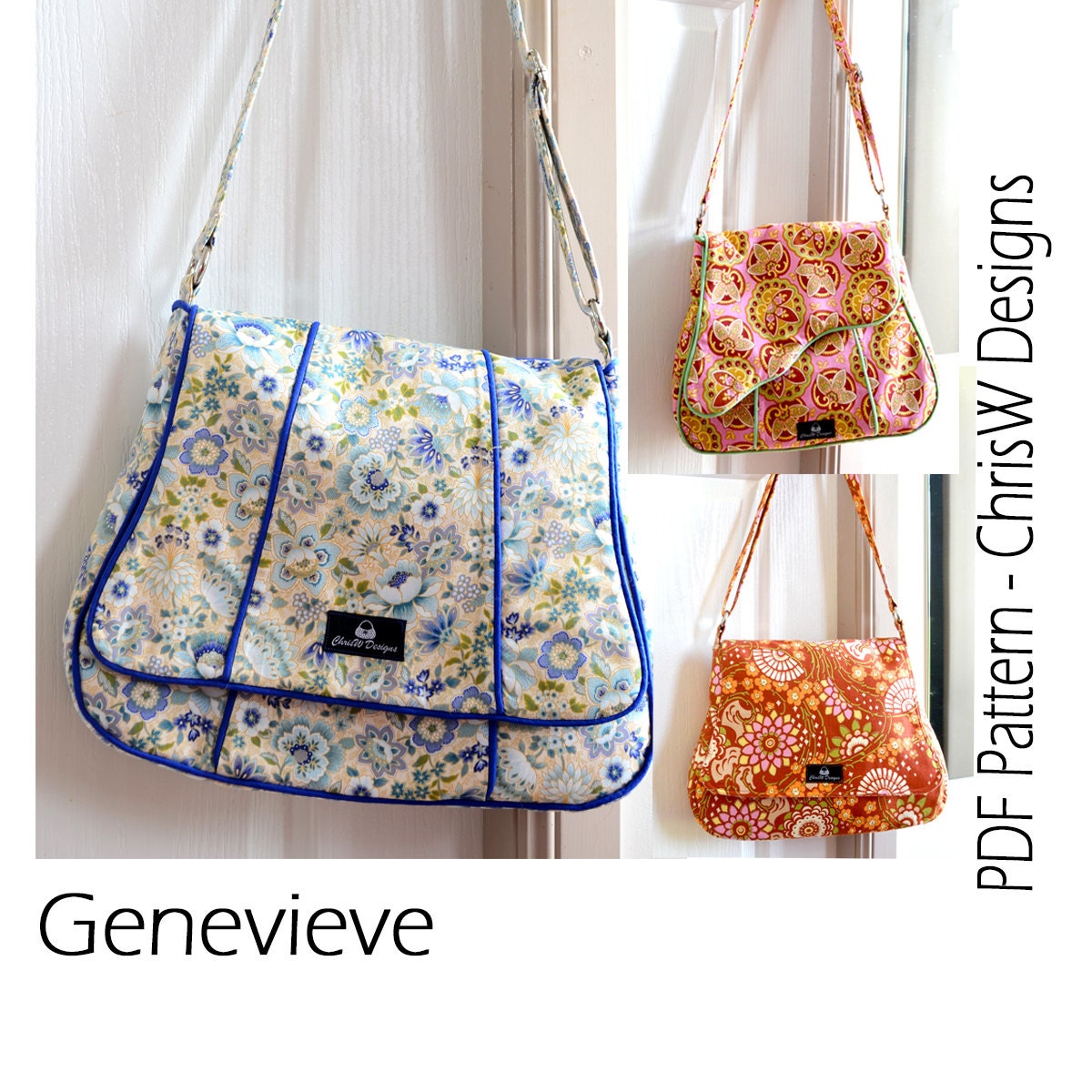 PDF Messenger bag sewing pattern with 3 versions included in the pattern INSTANT DOWNLOAD - Genevieve by ChrisW Designs