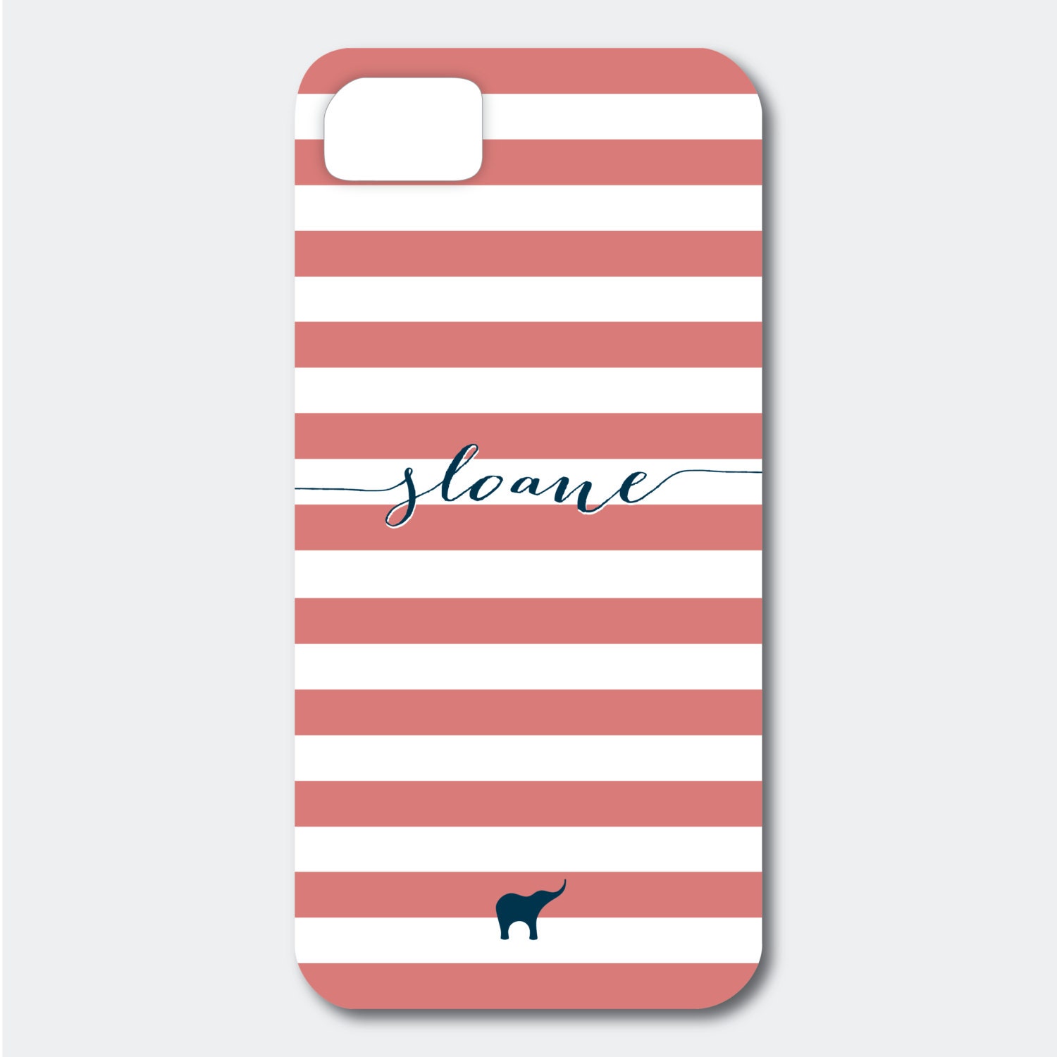iPhone 5 or 4/4S Case - Bold Stripes in Coral and Navy, Customized with your Name