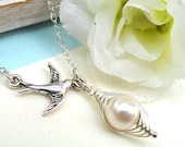 Silver Bird Necklace With Sweet Pea In A Pod ( Choose Your Color)
