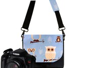 Padded Water Resistant Camera Bag DSLR Camera Bag Slr Camera Bag Purse - Pockets Woman's Camera Handbag, Owls Blue