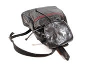 Vintage 90s Black Leather Patch Draw String Duffle Backpack