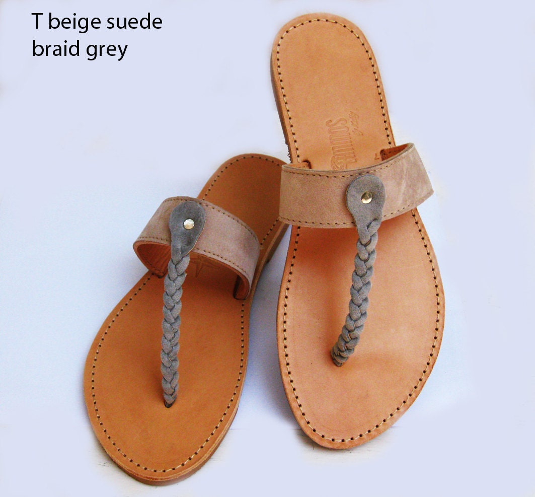 Handmade Greek sandals - Beige with Light Grey