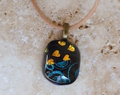 Dichroic Glass Necklace Leather and Copper 18"