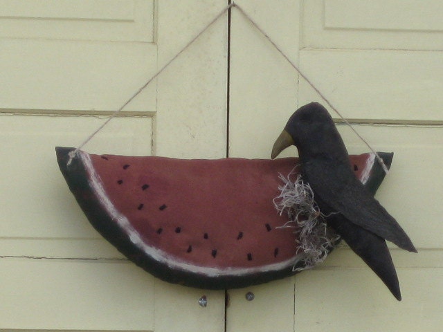 Primitive Grungy Watermelon and Crow Door Greeter - Home Decor