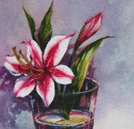 Stargazer Lily Still Life Watercolor Painting